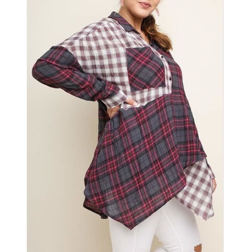 Cotton Blend Multi-Media Asymmetrical Hem Tunic - Picture 2 of 5